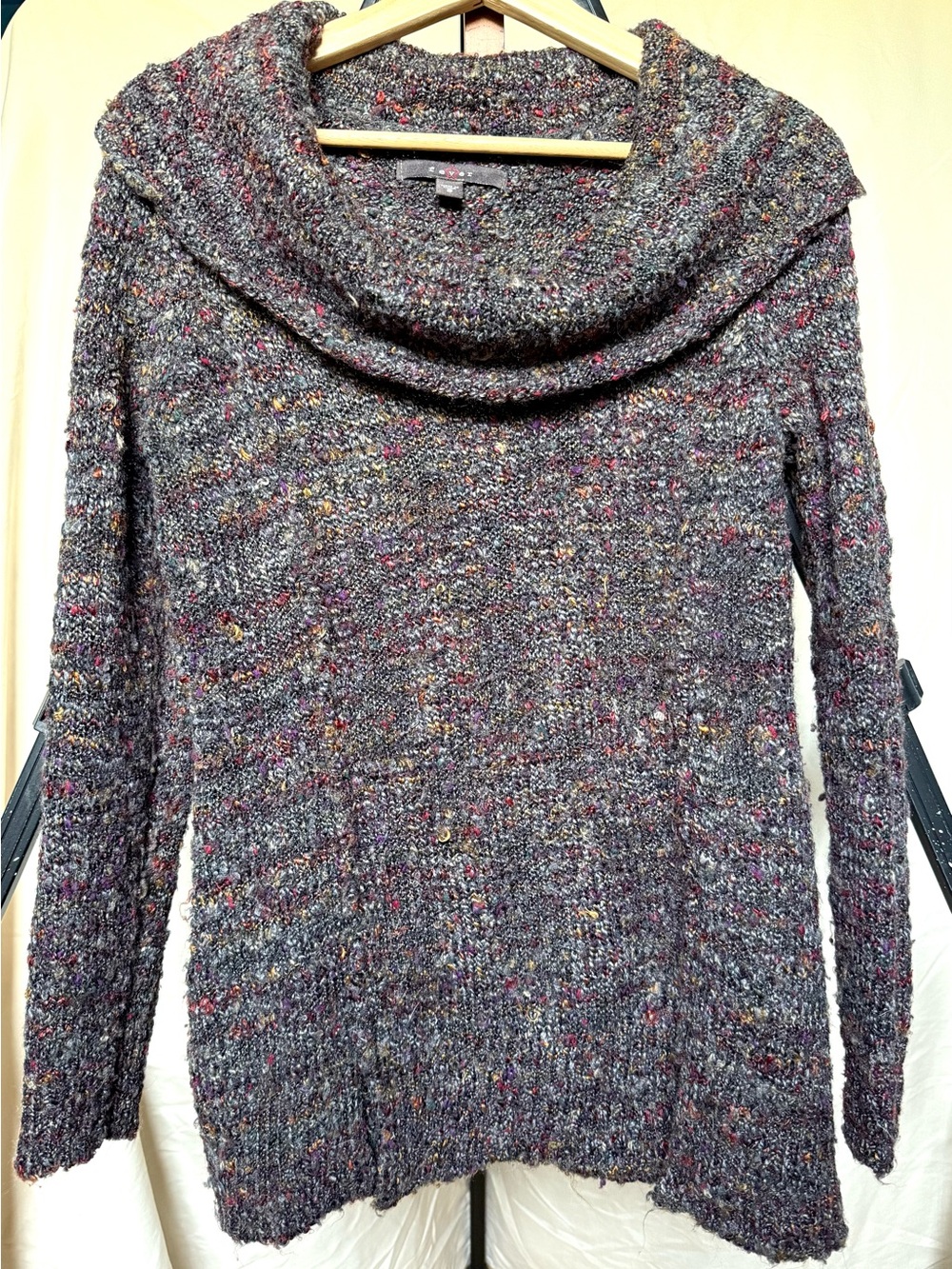 Cowl Neck Multicolor Knit Sweater - Women